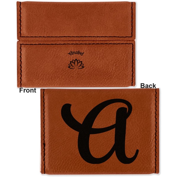 Lotus Flower Leather Business Card Holder - Front Back