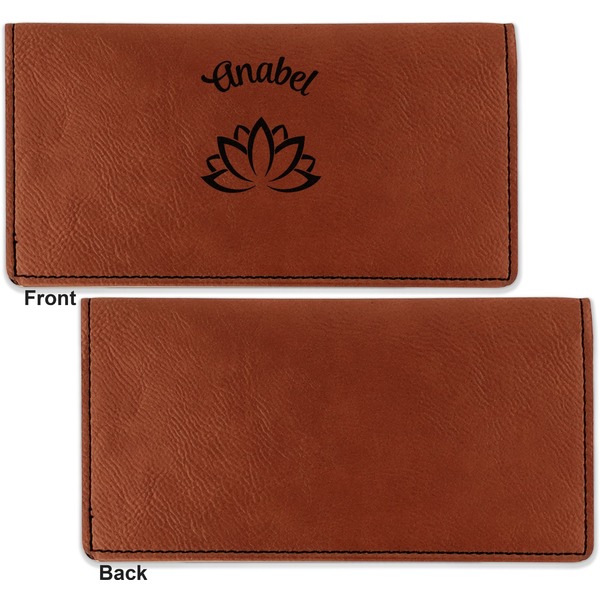 Lotus Flower Leather Checkbook Holder Front and Back Single Sided - Apvl