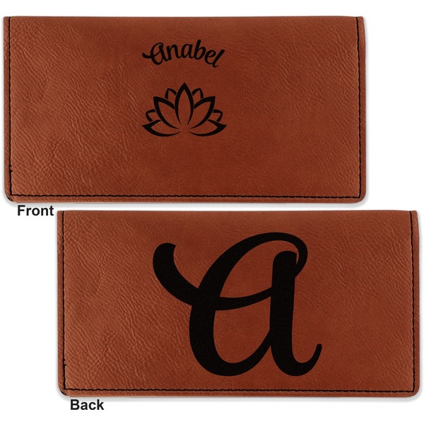 Lotus Flower Leather Checkbook Holder Front and Back