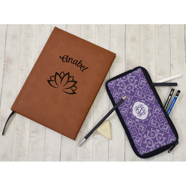 Lotus Flower Leather Sketchbook - Large - Single Sided - In Context