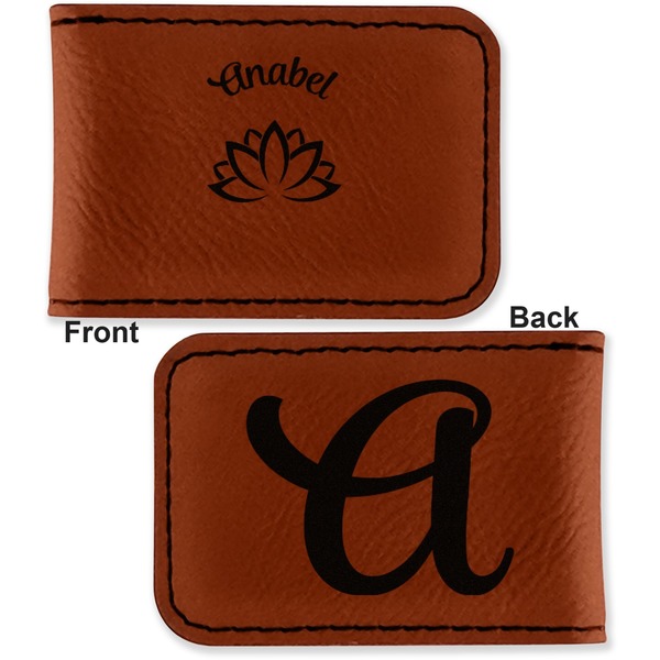 Lotus Flower Leatherette Magnetic Money Clip - Front and Back