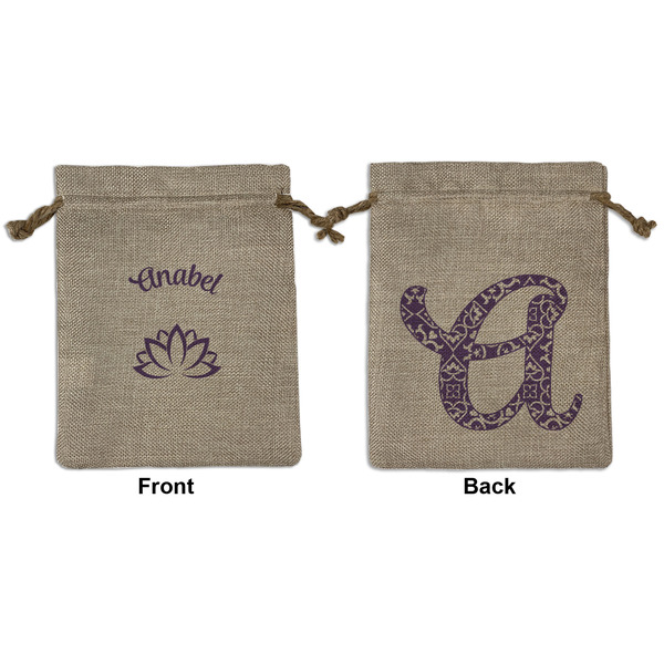 Custom Lotus Flower Medium Burlap Gift Bag - Front & Back (Personalized)