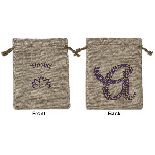 Custom Lotus Flower Medium Burlap Gift Bag - Front & Back (Personalized)