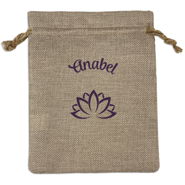 Custom Lotus Flower Medium Burlap Gift Bag - Front (Personalized)