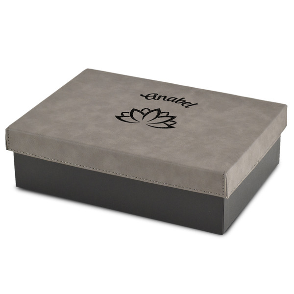 Custom Lotus Flower Medium Gift Box w/ Engraved Leather Lid (Personalized)