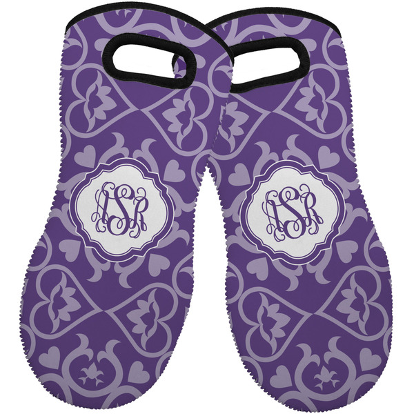 Custom Lotus Flower Neoprene Oven Mitts - Set of 2 w/ Monogram