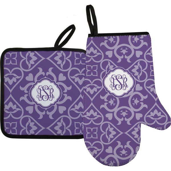 Custom Lotus Flower Right Oven Mitt & Pot Holder Set w/ Monogram