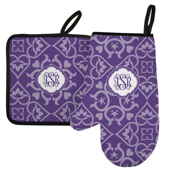 Custom Lotus Flower Left Oven Mitt & Pot Holder Set w/ Monogram