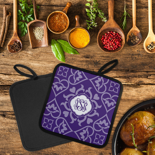 Lotus Flower Neoprene Pot Holder - Set of 2  LIFESTYLE (Flatlay)