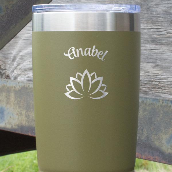 Lotus Flower Olive Polar Camel Tumbler - 20oz - Close Up