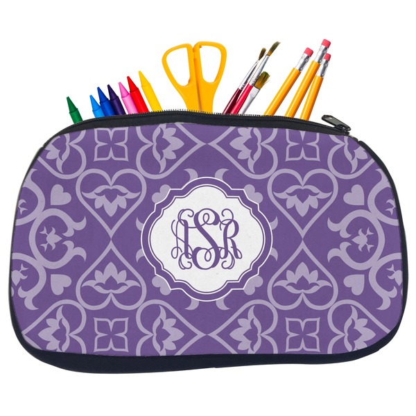 Custom Lotus Flower Neoprene Pencil Case - Medium w/ Monogram