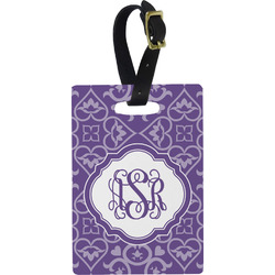 Lotus Flower Plastic Luggage Tag - Rectangular w/ Monogram