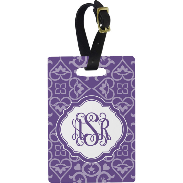 Custom Lotus Flower Plastic Luggage Tag - Rectangular w/ Monogram