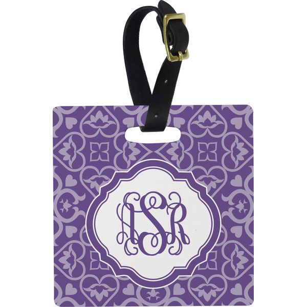 Custom Lotus Flower Plastic Luggage Tag - Square w/ Monogram