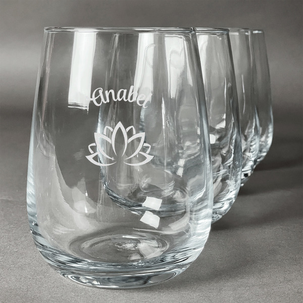 Custom Lotus Flower Stemless Wine Glasses (Set of 4) (Personalized)