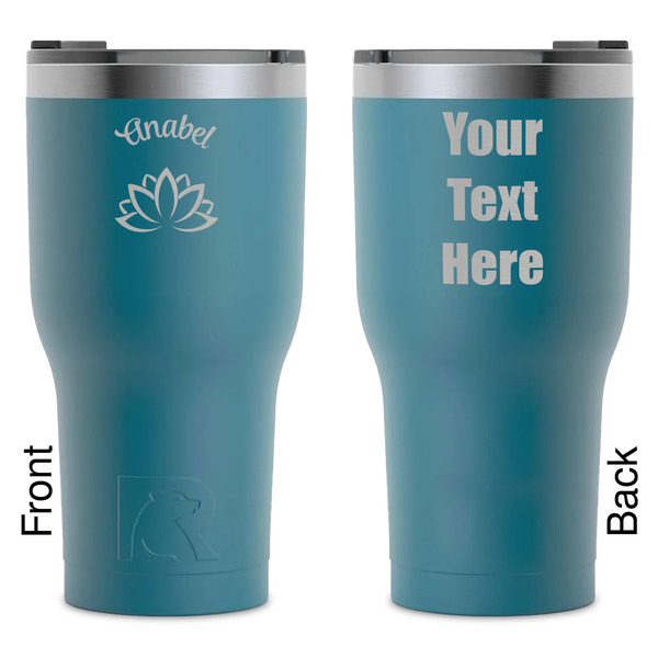 Custom Lotus Flower RTIC Tumbler - Dark Teal - Laser Engraved - Double-Sided (Personalized)
