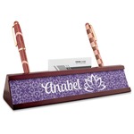 Lotus Flower Red Mahogany Nameplate with Business Card Holder (Personalized)