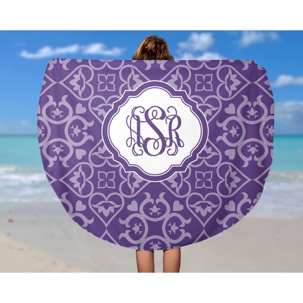 Lotus Flower Round Beach Towel - In Use