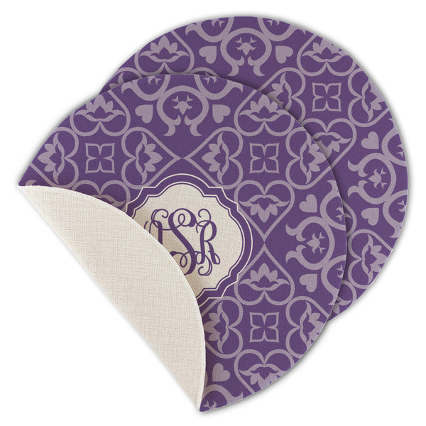 Custom Lotus Flower Round Linen Placemat - Single Sided - Set of 4 (Personalized)