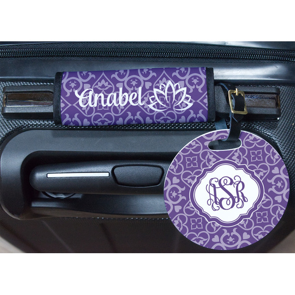 Lotus Flower Round Luggage Tag & Handle Wrap - In Context