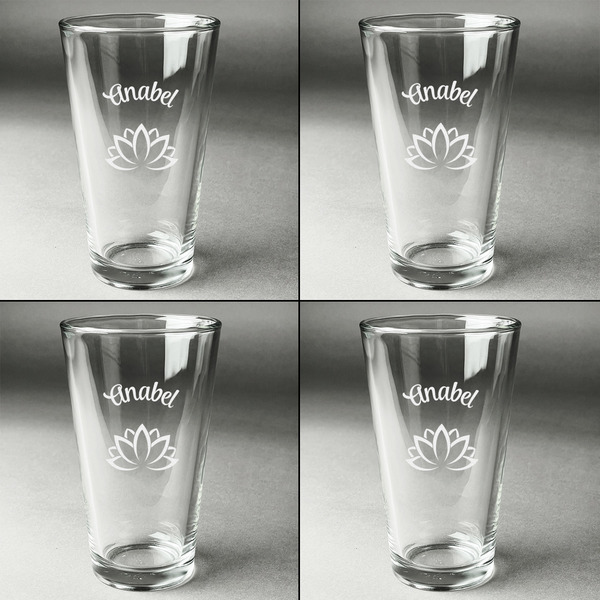Lotus Flower Set of Four Engraved Beer Glasses - Individual View