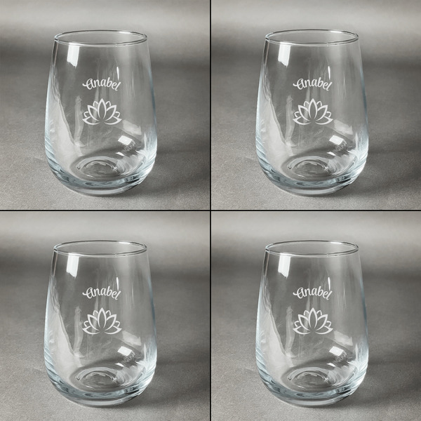 Lotus Flower Set of Four Personalized Stemless Wineglasses (Approval)