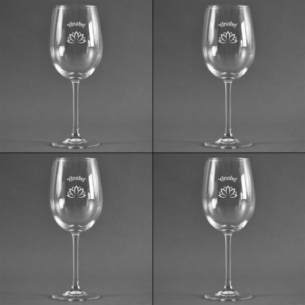 Lotus Flower Set of Four Personalized Wineglasses (Approval)
