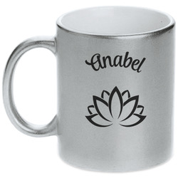 Lotus Flower Metallic Silver Mug (Personalized)