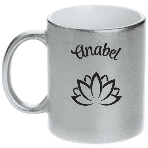 Custom Lotus Flower Metallic Silver Mug (Personalized)