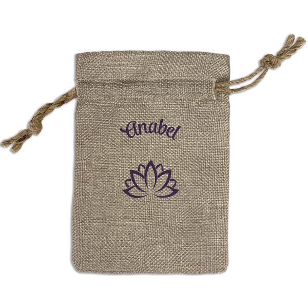 Custom Lotus Flower Small Burlap Gift Bag - Front (Personalized)