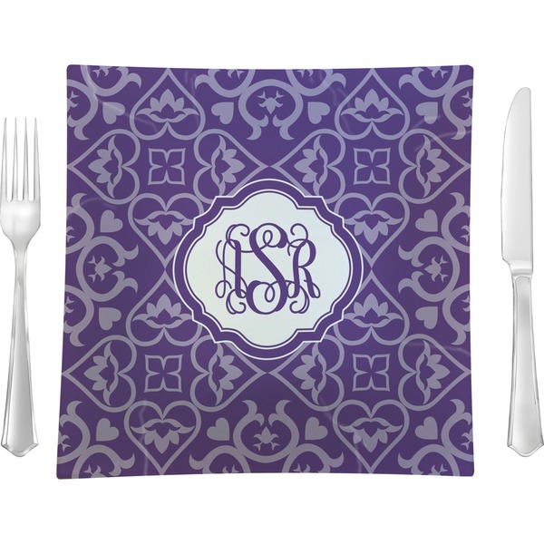 Custom Lotus Flower 9.5" Glass Square Lunch / Dinner Plate- Single or Set of 4 (Personalized)