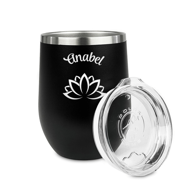 Lotus Flower Stainless Wine Tumblers - Black - Single Sided - Alt View
