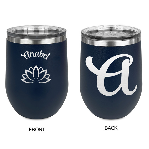 Lotus Flower Stainless Wine Tumblers - Navy - Double Sided - Approval