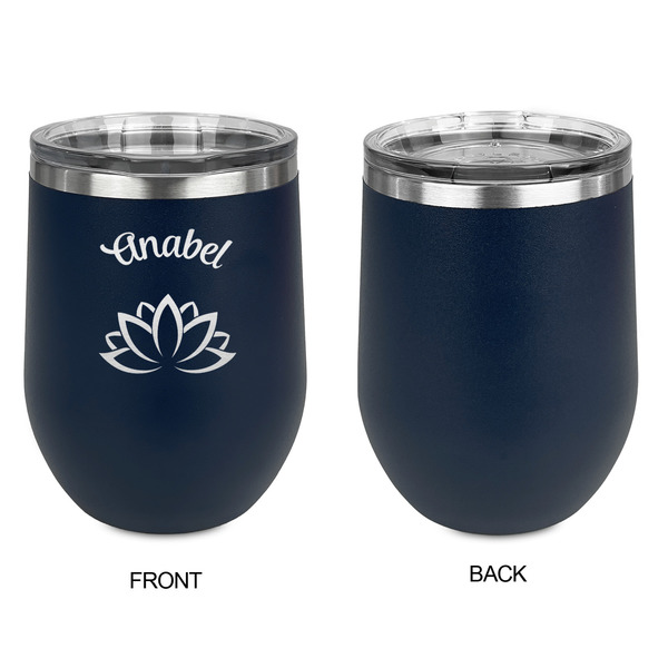 Lotus Flower Stainless Wine Tumblers - Navy - Single Sided - Approval