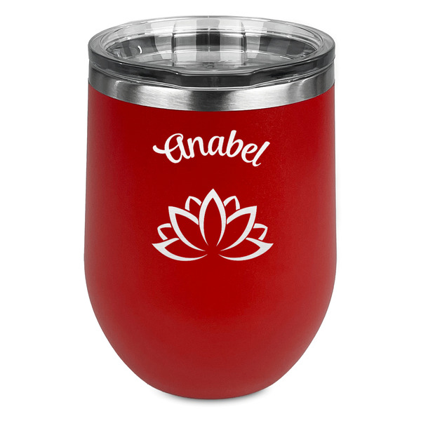 Custom Lotus Flower Stemless Stainless Steel Wine Tumbler - Red - Double Sided (Personalized)