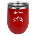 Lotus Flower Stemless Stainless Steel Wine Tumbler - Red - Single Sided (Personalized)