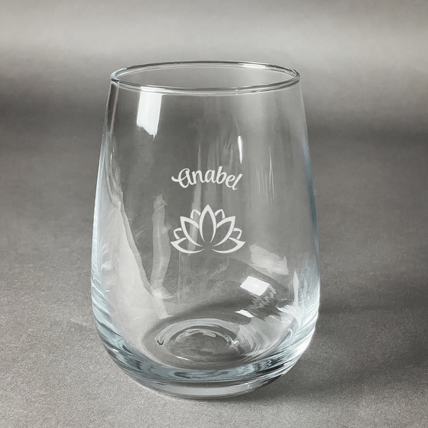 Custom Lotus Flower Stemless Wine Glass - Engraved (Personalized)