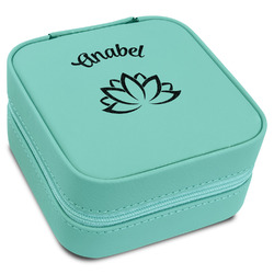 Lotus Flower Travel Jewelry Box - Teal Leather (Personalized)