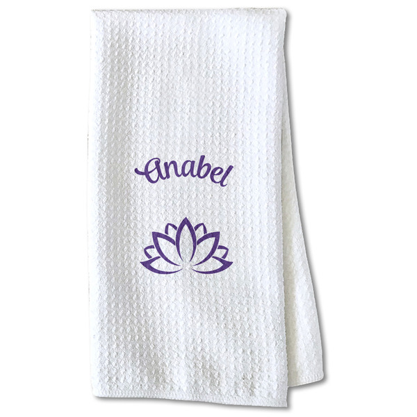 Custom Lotus Flower Kitchen Towel - Waffle Weave - Partial Print (Personalized)