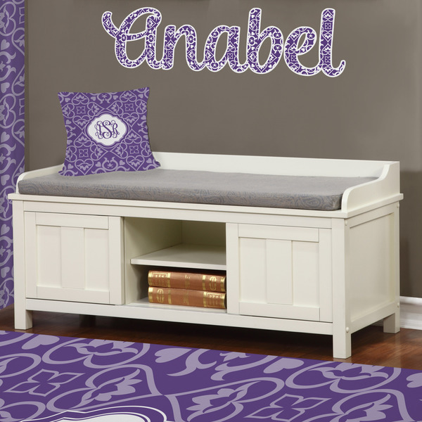 Lotus Flower Wall Name Decal Above Storage bench