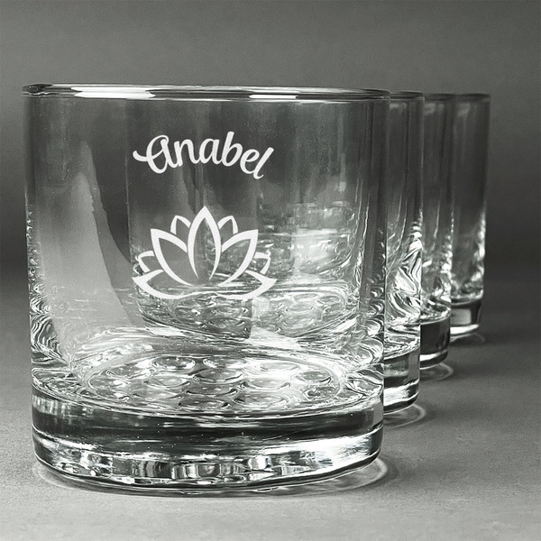 Custom Lotus Flower Whiskey Glasses (Set of 4) (Personalized)