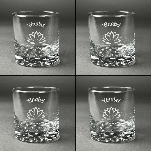 Lotus Flower Whiskey Glasses - Set of 4 all Engraved