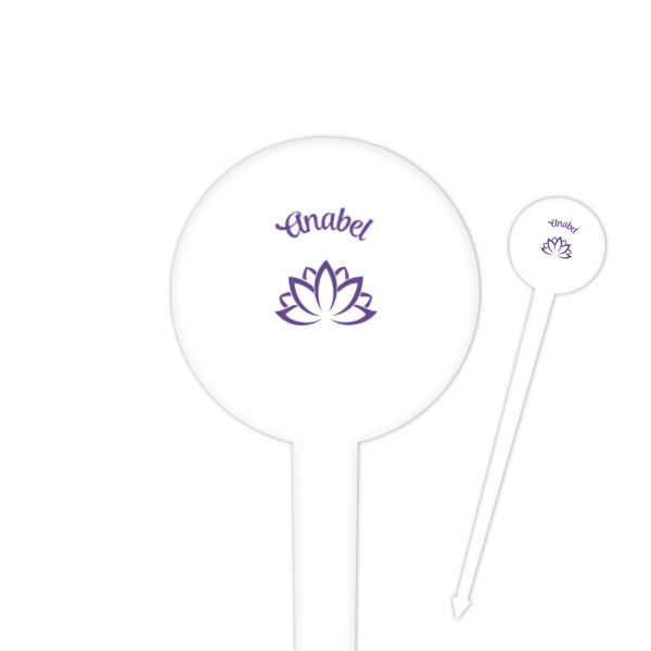 Custom Lotus Flower 4" Round Plastic Food Picks - White - Single Sided (Personalized)