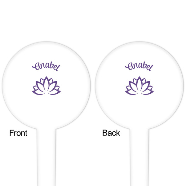 Lotus Flower White Plastic 4" Food Pick - Round - Double Sided - Front & Back