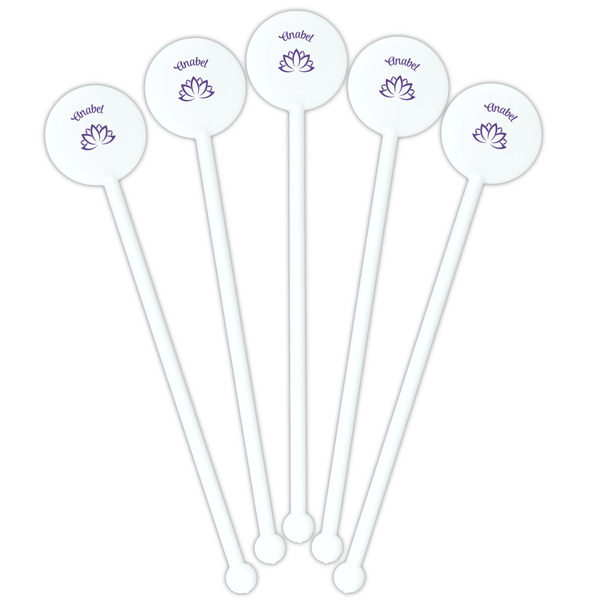 Lotus Flower White Plastic 5.5" Stir Stick - Fan View
