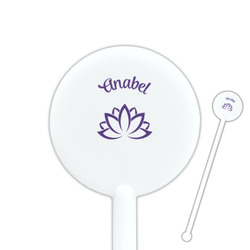 Lotus Flower 5.5" Round Plastic Stir Sticks - White - Single Sided (Personalized)