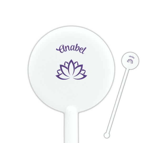 Custom Lotus Flower 5.5" Round Plastic Stir Sticks - White - Single Sided (Personalized)