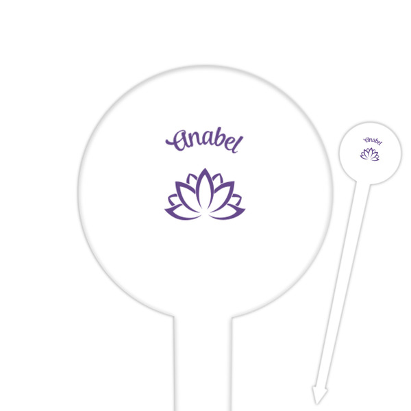 Custom Lotus Flower 6" Round Plastic Food Picks - White - Double Sided (Personalized)