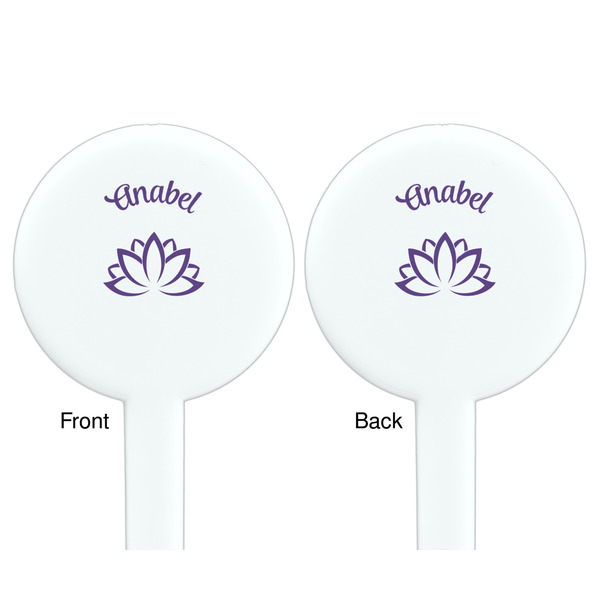 Lotus Flower White Plastic 7" Stir Stick - Double Sided - Round - Front & Back