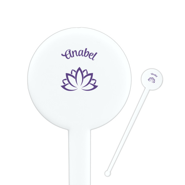 Custom Lotus Flower 7" Round Plastic Stir Sticks - White - Double Sided (Personalized)